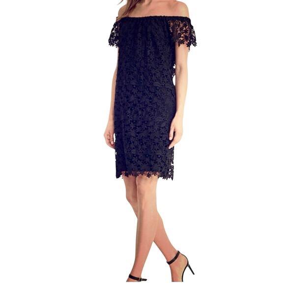 Ralph Lauren Lace Off Shoulder Cocktail Formal Shift Knee Stretch Dress Sz 2 - Picture 1 of 11